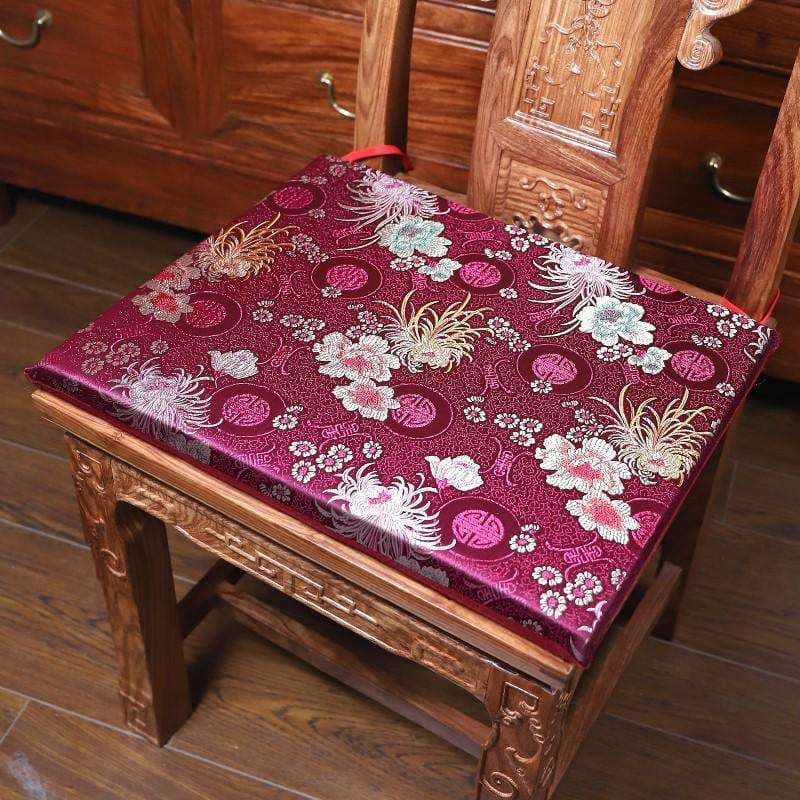 クッション 花鳥刺繍入り高級クッション座布団