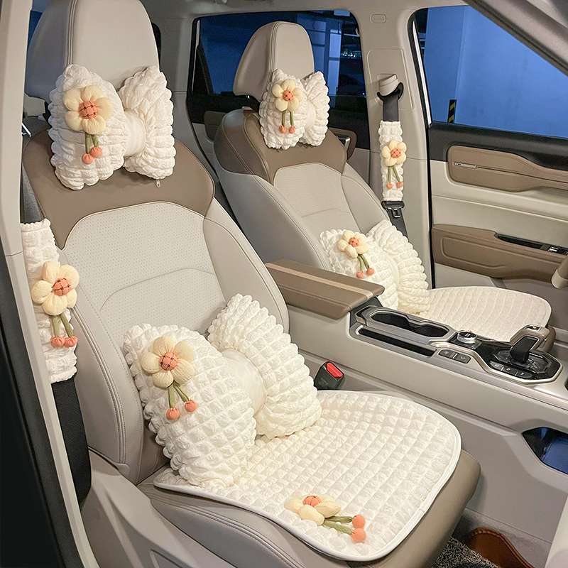 クッション ふわふわお花のリボン型車用クッション