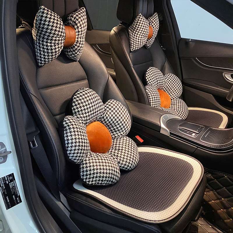 クッション 花型千鳥格子カーシートクッションセット