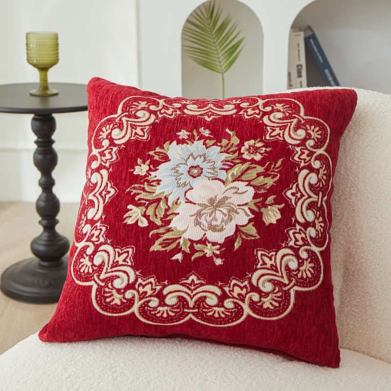 クッション 華麗な刺繍花柄クッションカバー