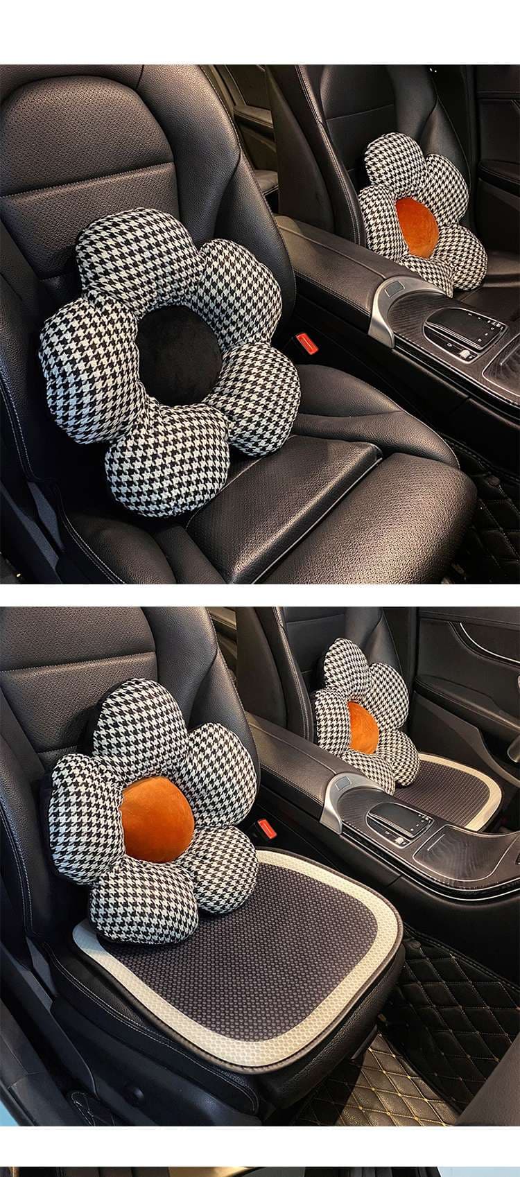 クッション 花型千鳥格子カーシートクッションセット