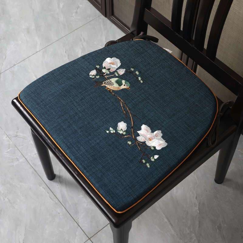 クッション 鳥と花刺繍入り和風クッション座布団
