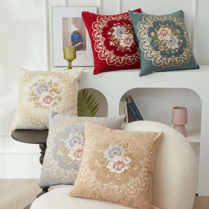 クッション 華麗な刺繍花柄クッションカバー