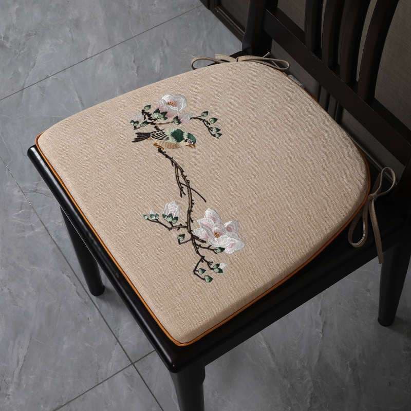 クッション 鳥と花刺繍入り和風クッション座布団