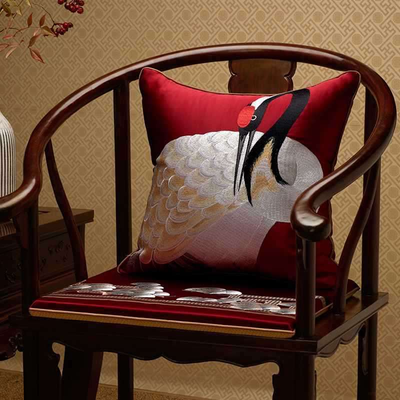 クッション 雅やか鶴刺繍クッション 和風インテリアの逸品