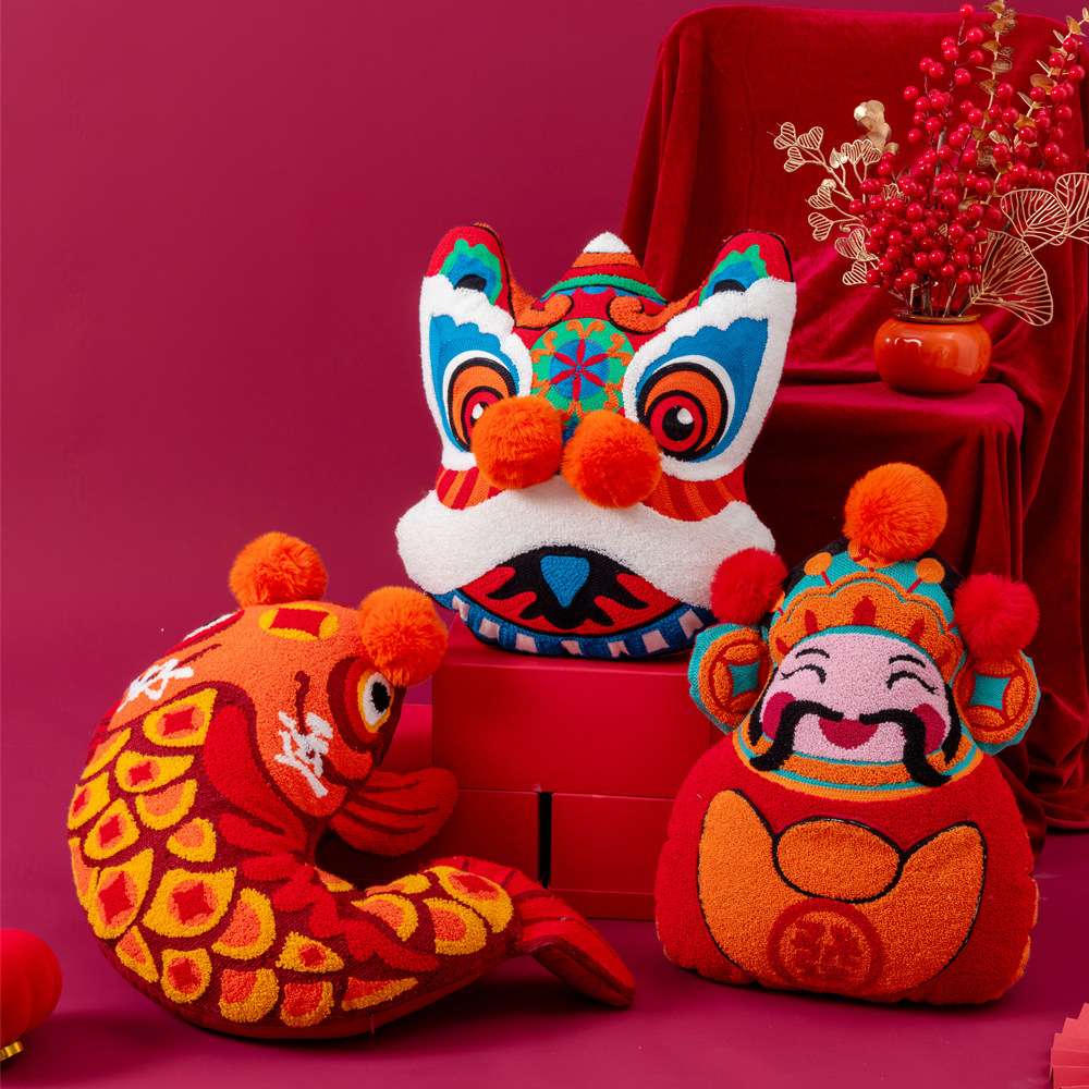 クッション 祝福招福セット 獅子舞&財神&鯉クッション