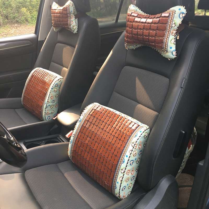 クッション クッション 竹素材 車用腰当てと首枕セット