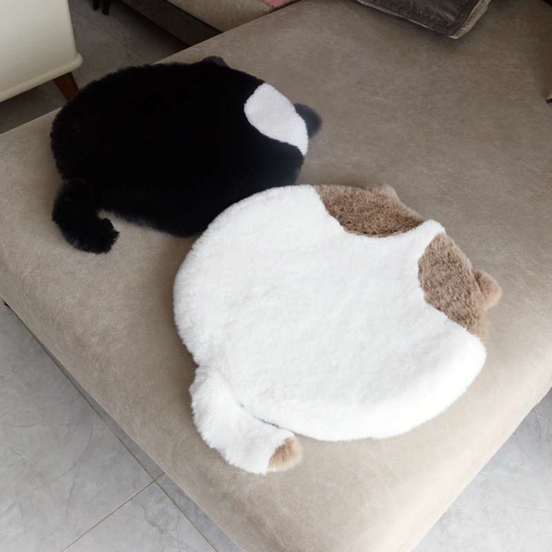 クッション もこもこ猫型クッション 白黒ツートンカラー